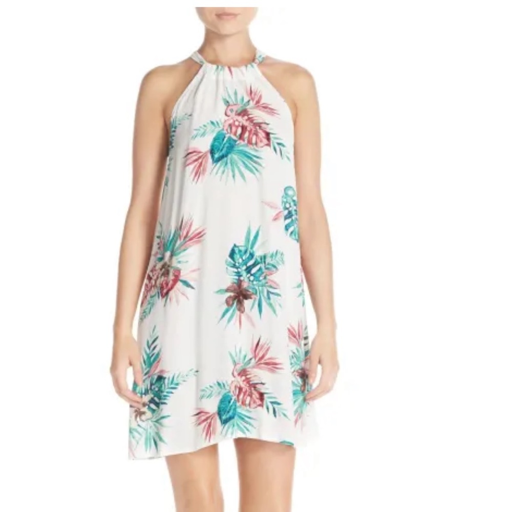 BB Dakota Print Crepe Trapeze Dress in White Multi Size Medium